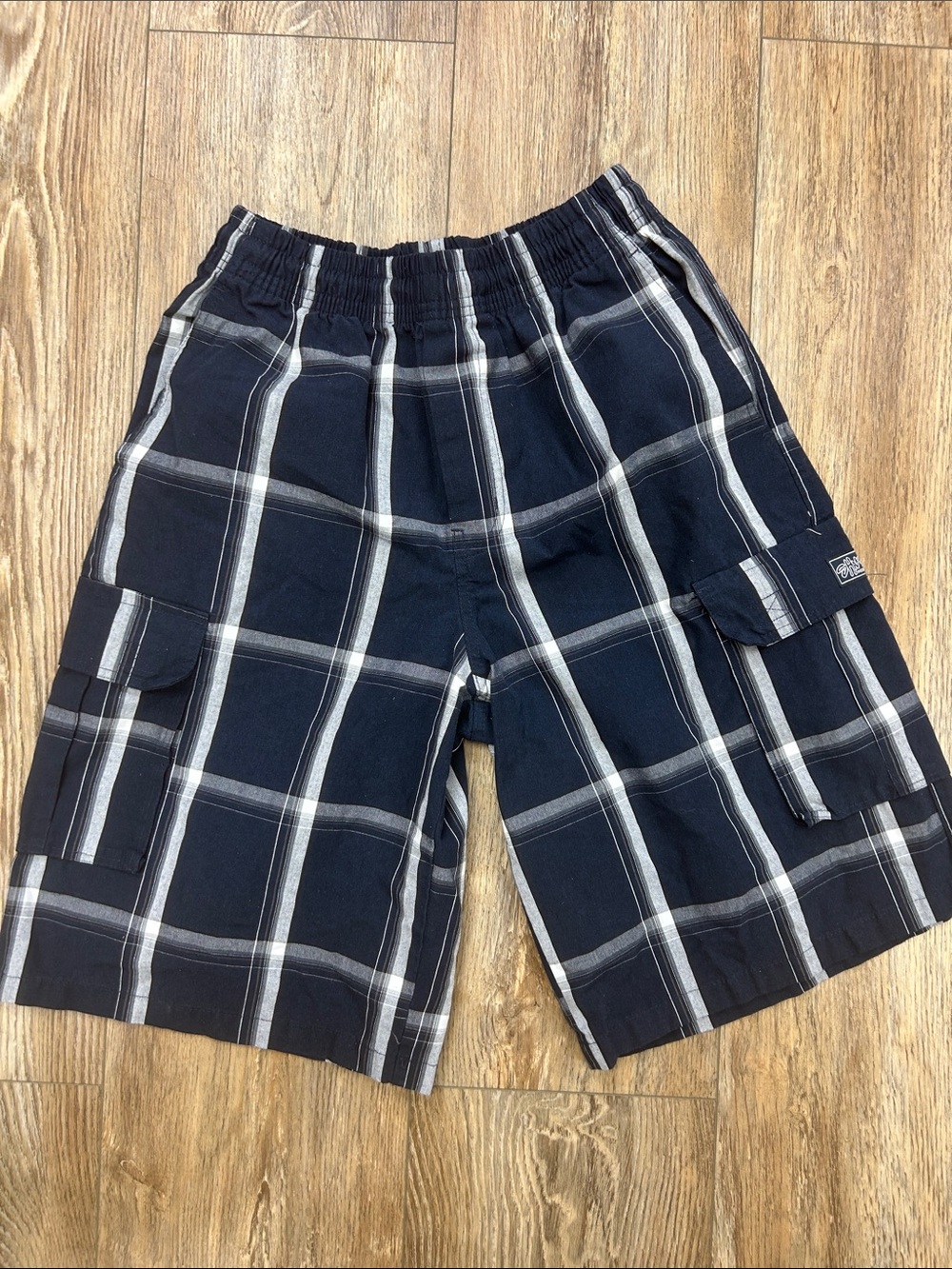 Men's Plaid Cargo Shorts - Navy and White